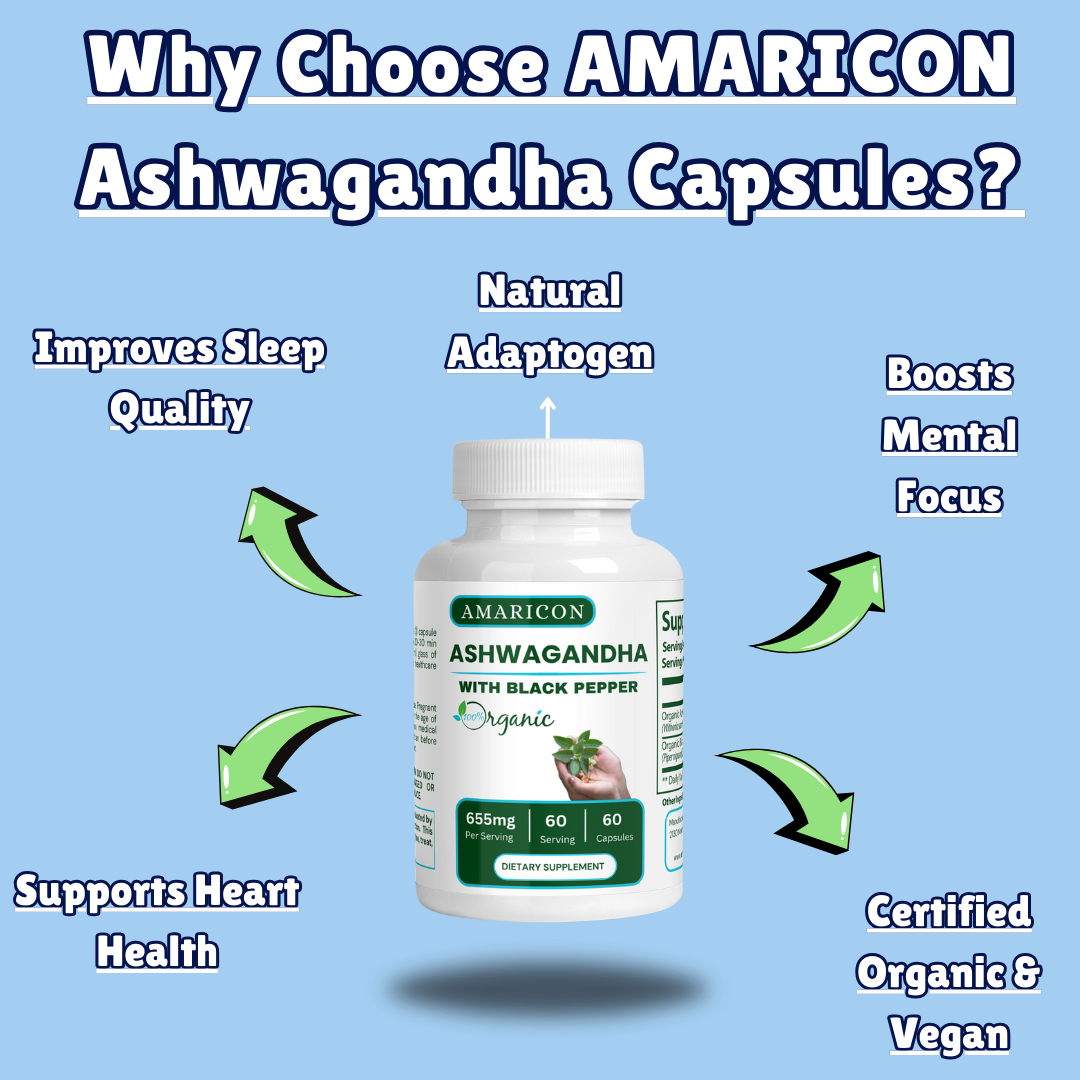 Ashwagandha Capsules – Natural Adaptogen for Stress Relief and Overall Wellbeing – 60 Capsules