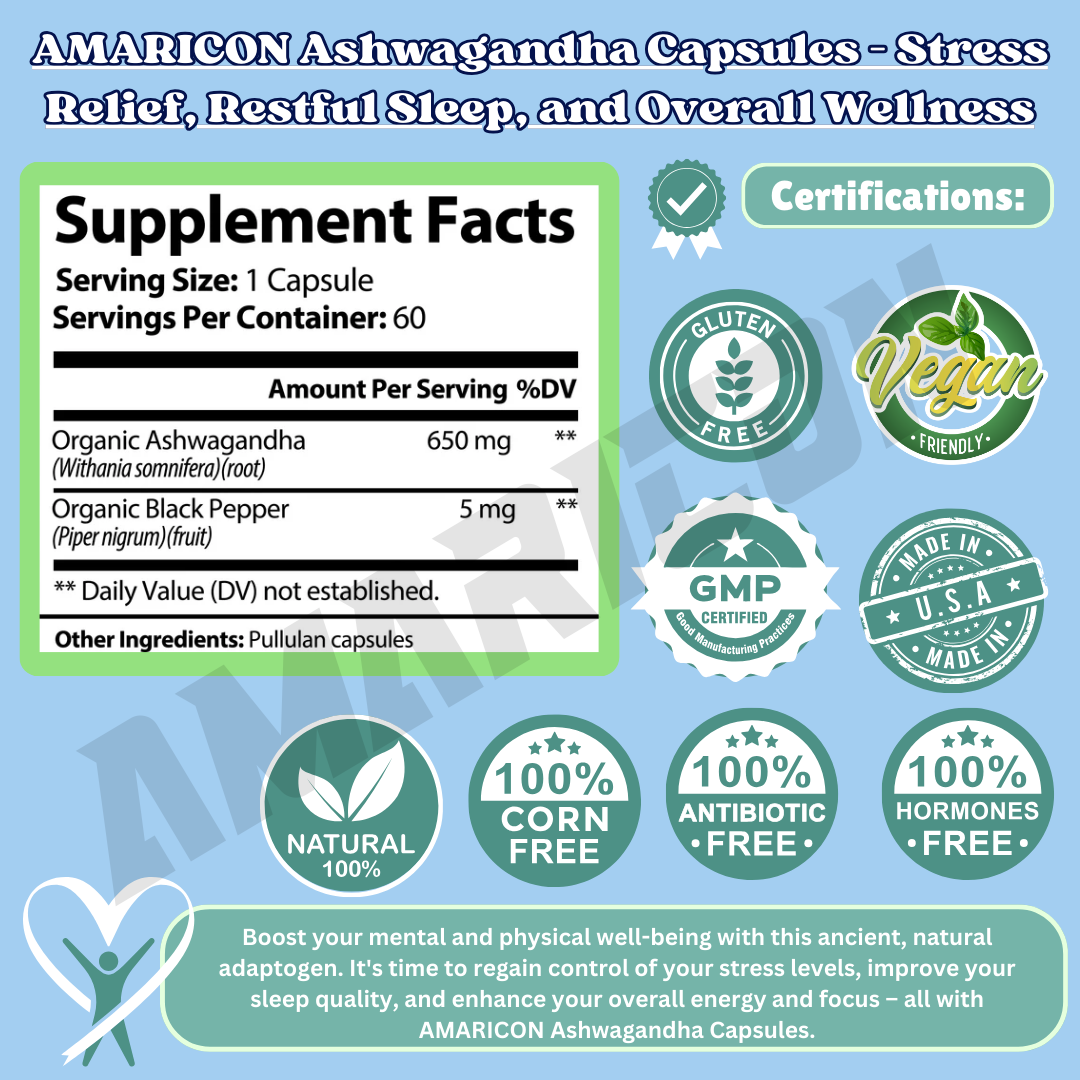 Ashwagandha Capsules – Natural Adaptogen for Stress Relief and Overall Wellbeing – 60 Capsules