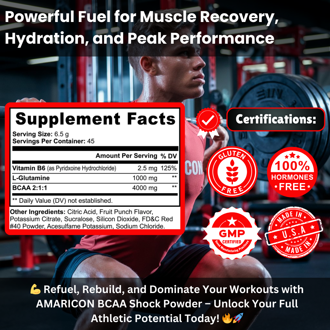 BCAA Shock Powder (Fruit Punch) – Premium BCAA Supplement for Muscle Recovery and Growth – 0.64 lb