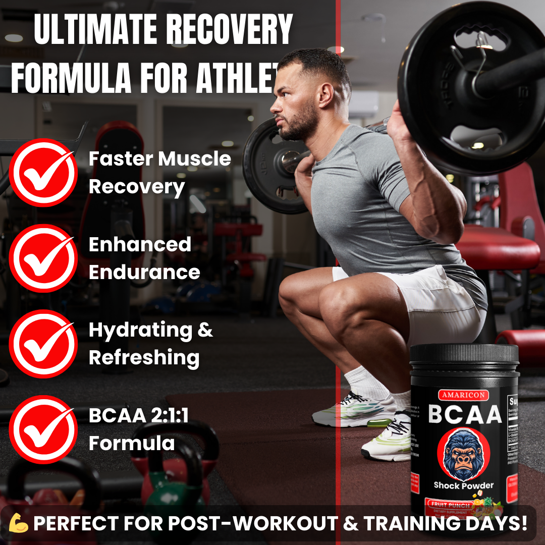 BCAA Shock Powder (Fruit Punch) – Premium BCAA Supplement for Muscle Recovery and Growth – 0.64 lb