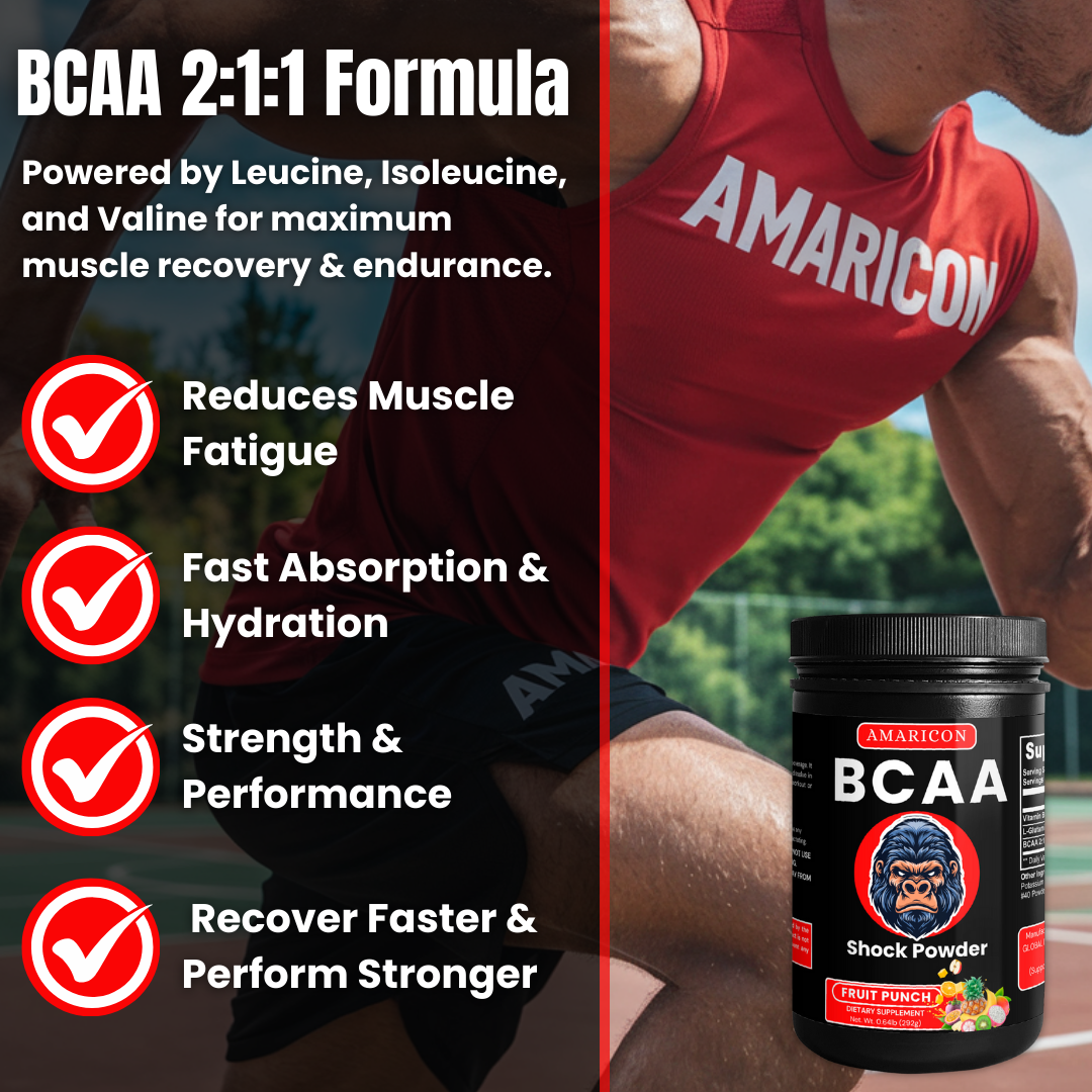 BCAA Shock Powder (Fruit Punch) – Premium BCAA Supplement for Muscle Recovery and Growth – 0.64 lb