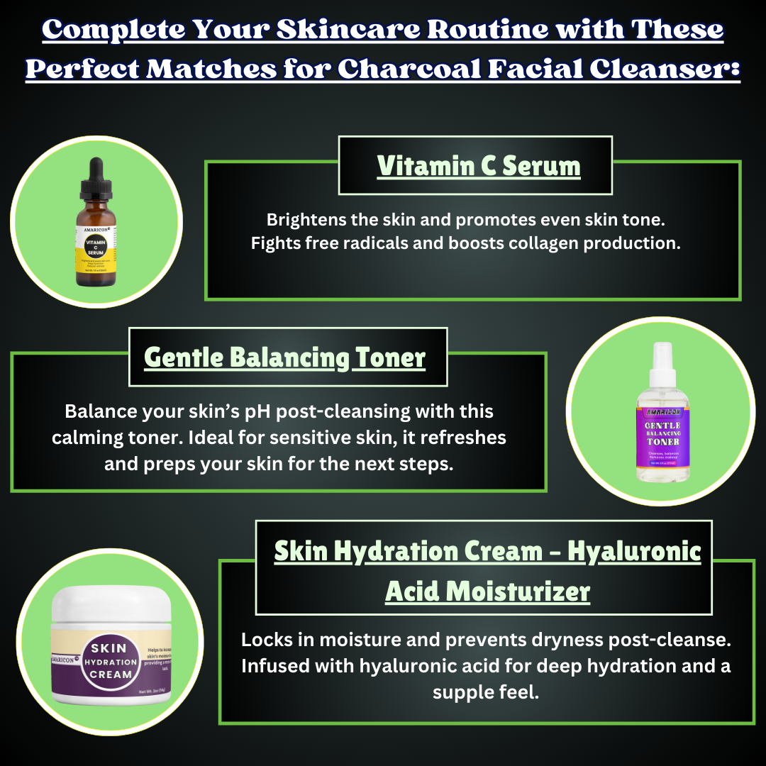 Charcoal Facial Cleanser – Daily Purifying Cleanser with Aloe Vera & Vitamin E – 2 oz