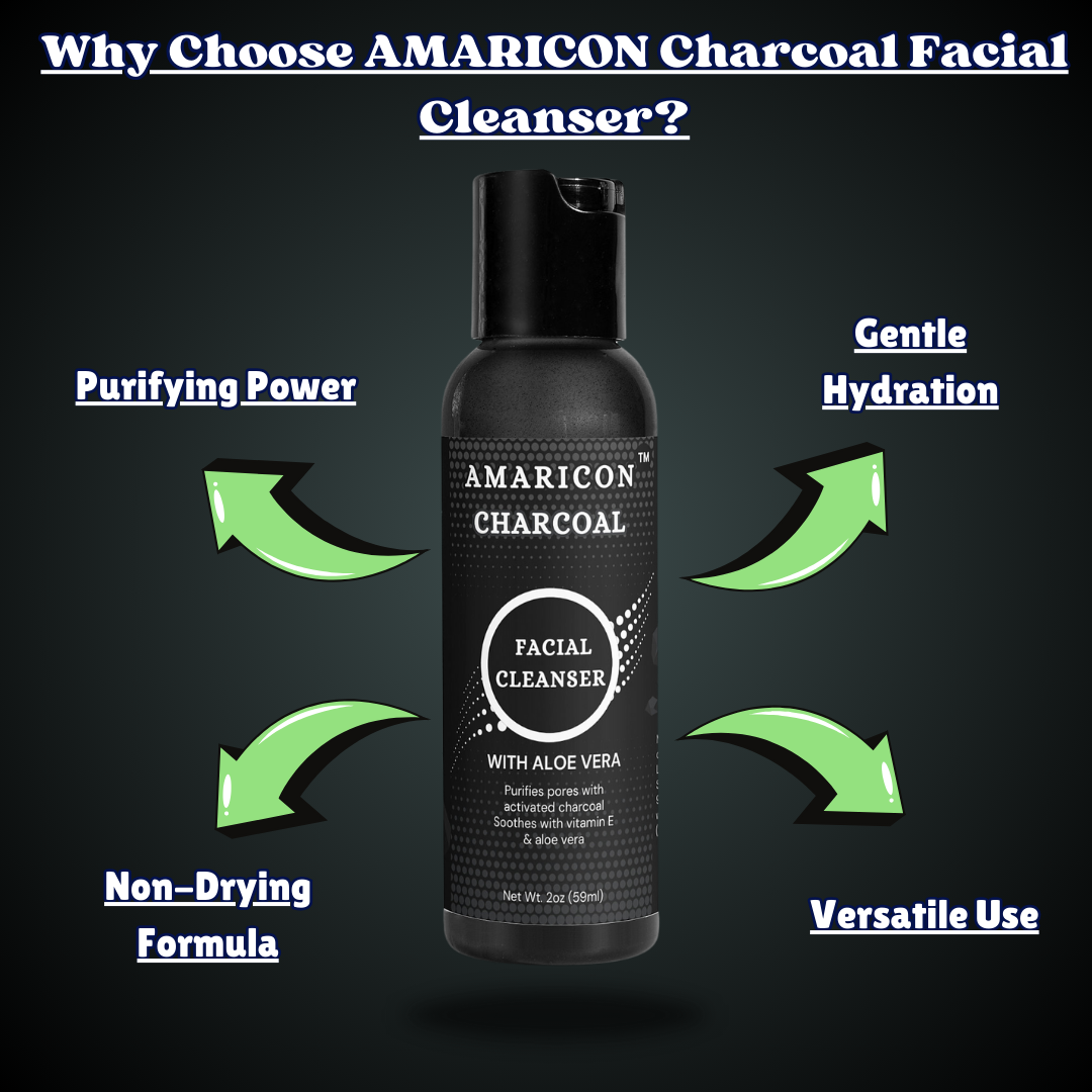 Charcoal Facial Cleanser – Daily Purifying Cleanser with Aloe Vera & Vitamin E – 2 oz