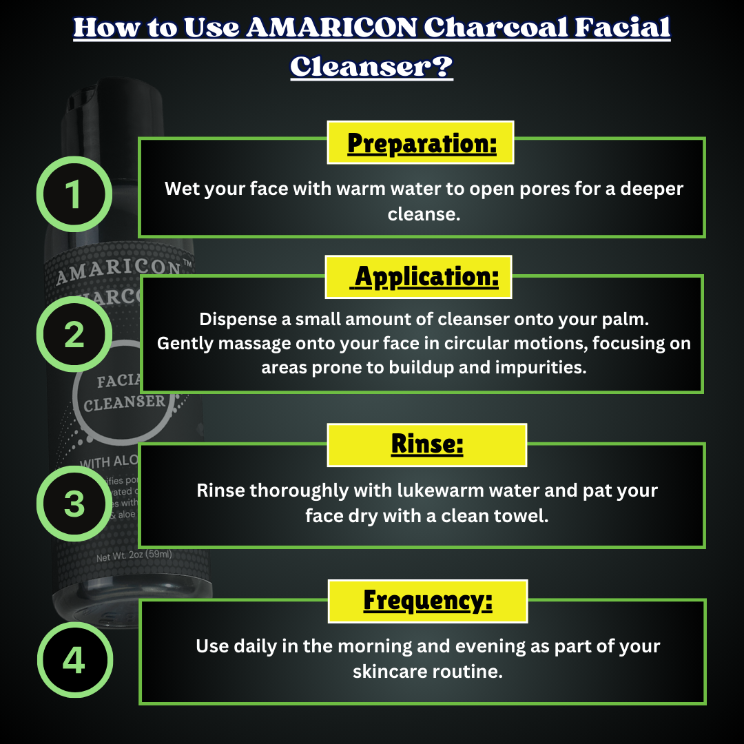 Charcoal Facial Cleanser – Daily Purifying Cleanser with Aloe Vera & Vitamin E – 2 oz