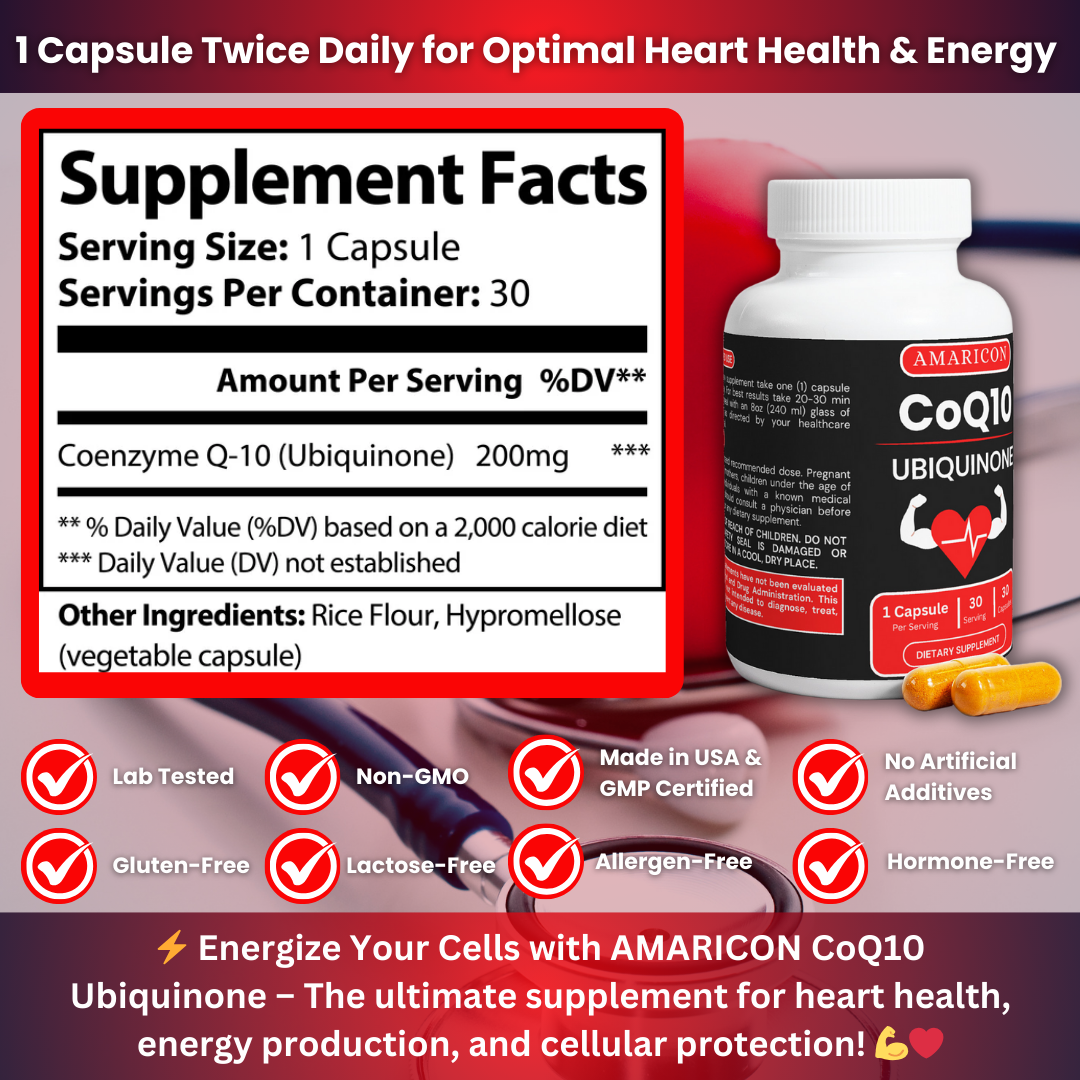 CoQ10 Ubiquinone | 30 Capsules | Supports Cardiovascular Health, Energy Production, and Overall Wellness