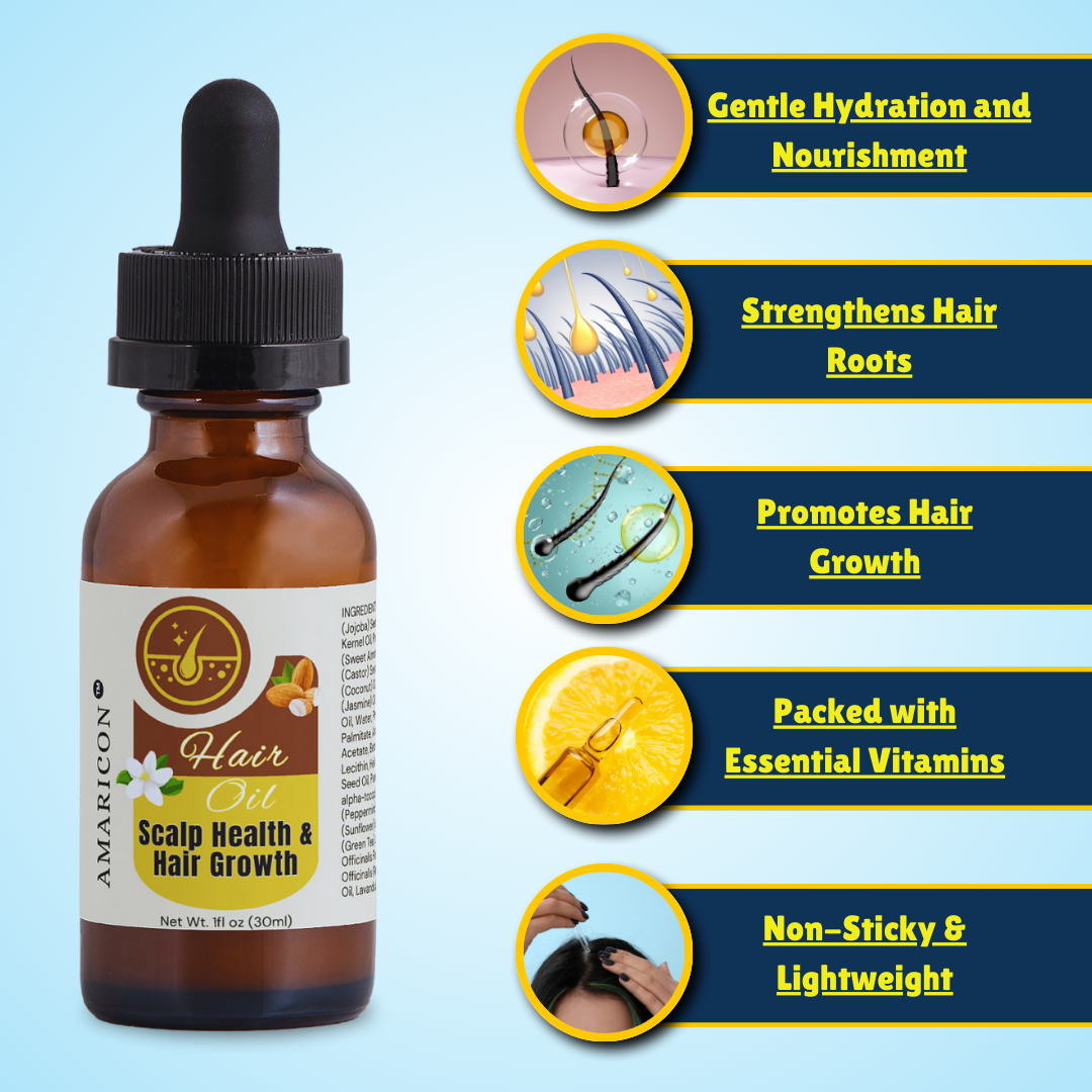 Hair Oil for Scalp Health and Hair Growth – Natural Oils & Vitamins – 1 fl oz