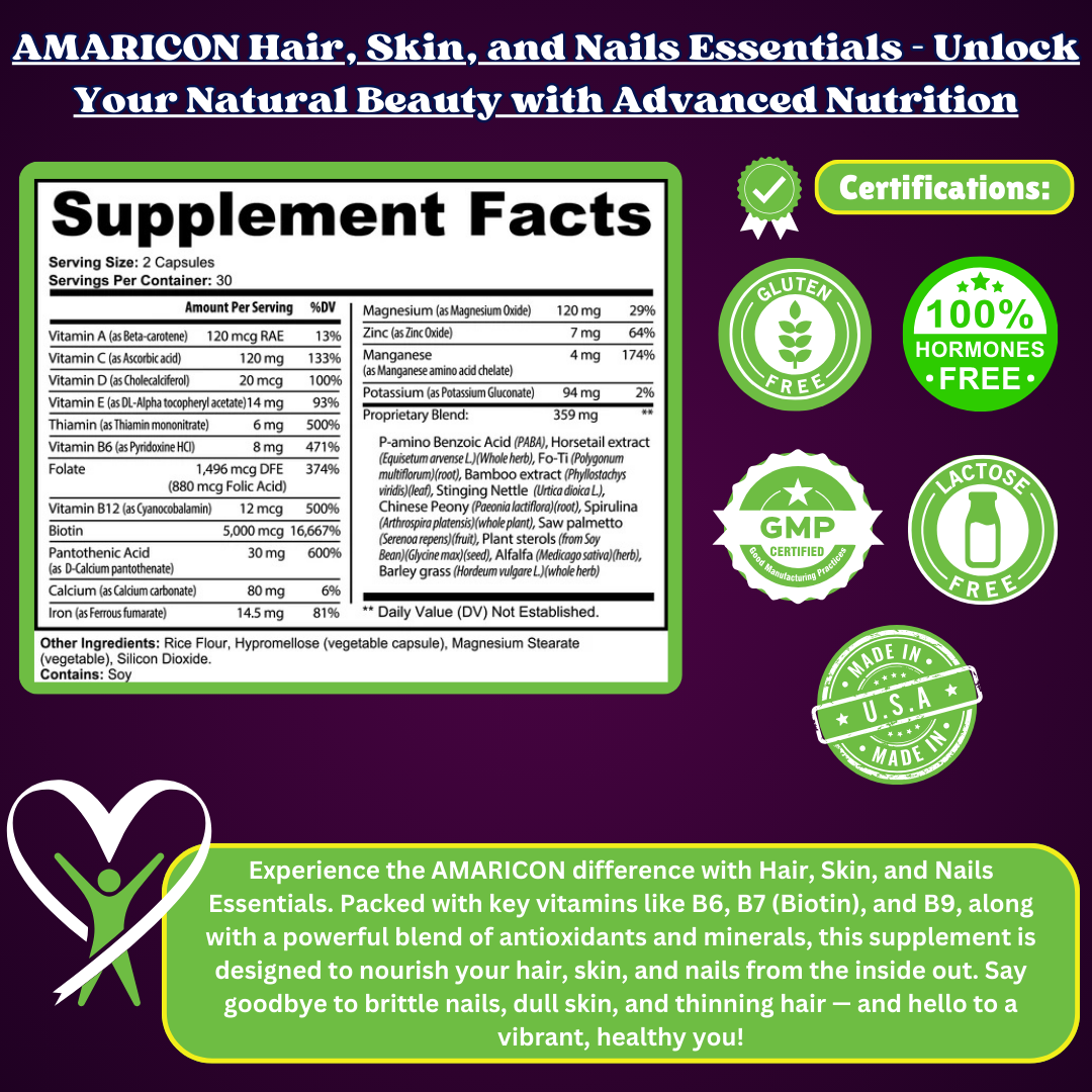Hair, Skin, and Nails Essentials - Enhance Your Natural Glow with Vitamins B6, B7, and B9