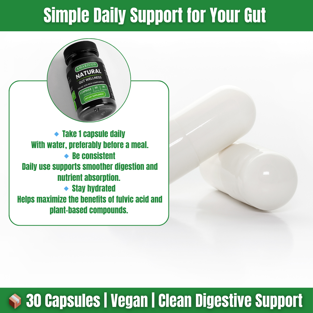 Natural Gut Wellness Capsules – Advanced Digestive Support with Fulvic Acid, Birch Chaga, and Pine Bark Extract
