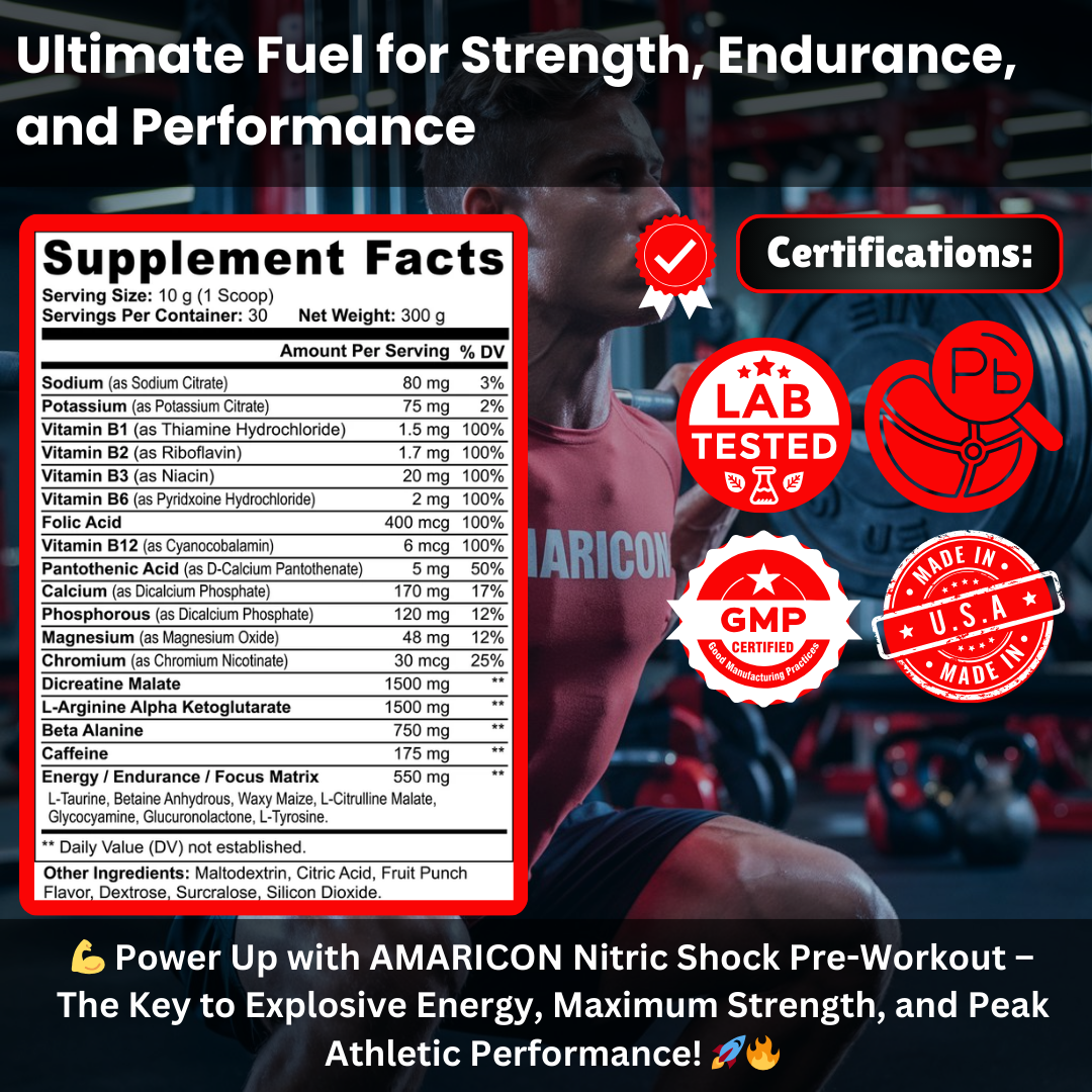 Nitric Shock Pre-Workout Powder (Fruit Punch) – Ultimate Energy & Performance Boost – 0.66 lb
