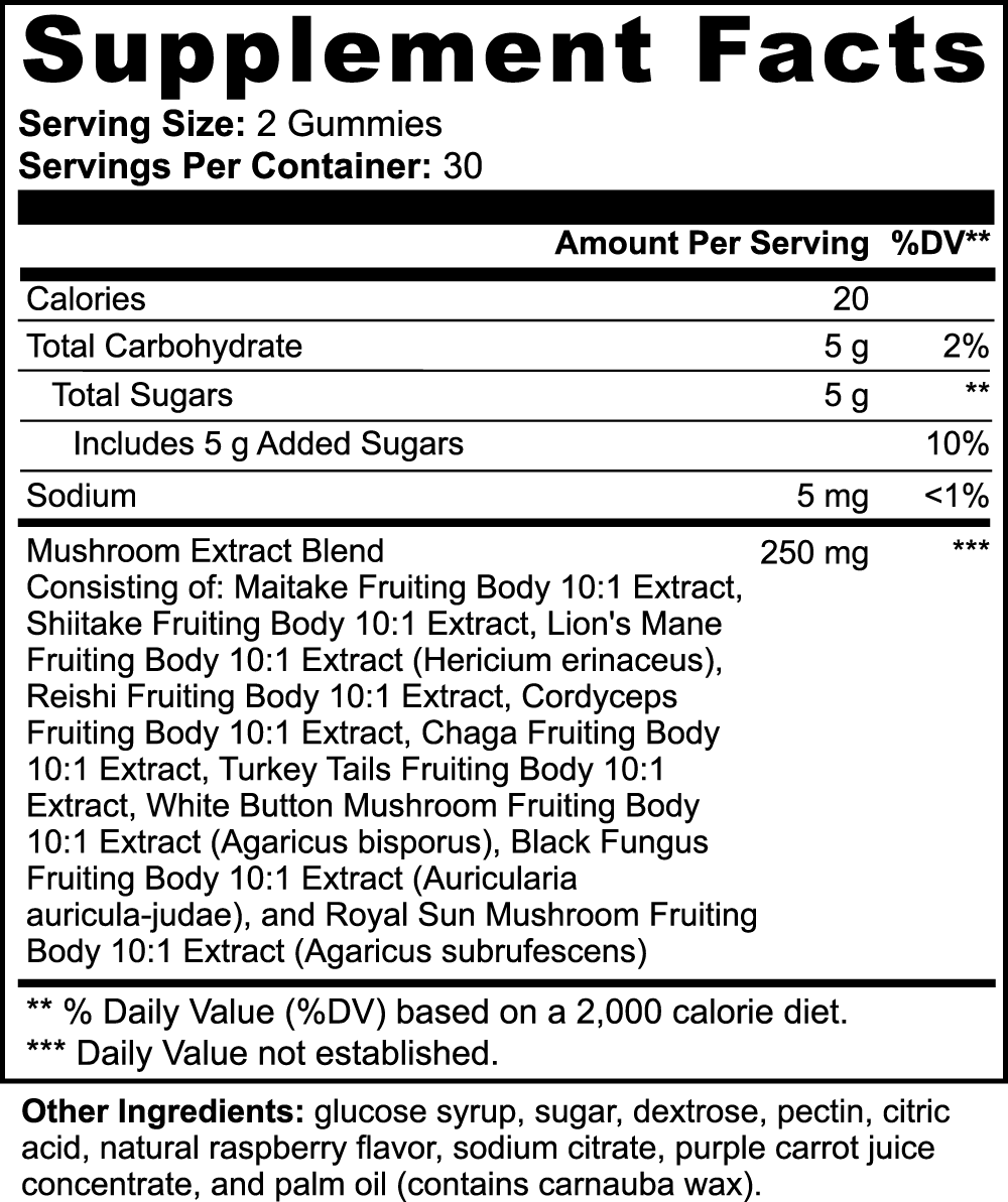 Mushroom Extract Complex – Premium 10-Mushroom Gummy Supplement for Enhanced Cognitive and Physical Performance