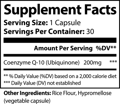 CoQ10 Ubiquinone | 30 Capsules | Supports Cardiovascular Health, Energy Production, and Overall Wellness