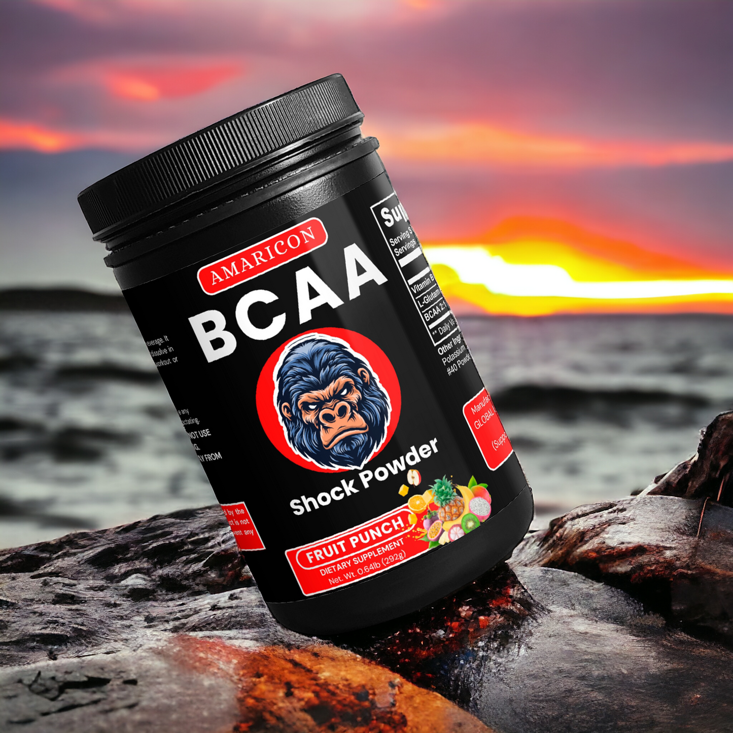 BCAA Shock Powder (Fruit Punch) – Premium BCAA Supplement for Muscle Recovery and Growth – 0.64 lb