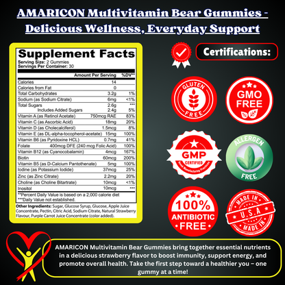 Multivitamin Bear Gummies | Comprehensive Daily Nutrient Support for Adults