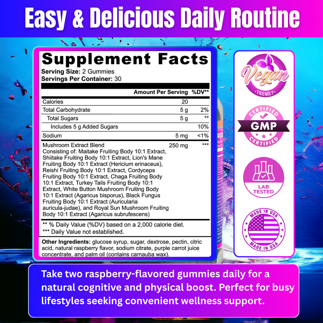 Mushroom Extract Complex – Premium 10-Mushroom Gummy Supplement for Enhanced Cognitive and Physical Performance