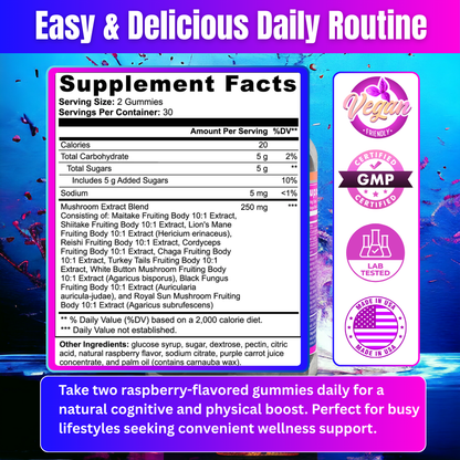 Mushroom Extract Complex – Premium 10-Mushroom Gummy Supplement for Enhanced Cognitive and Physical Performance