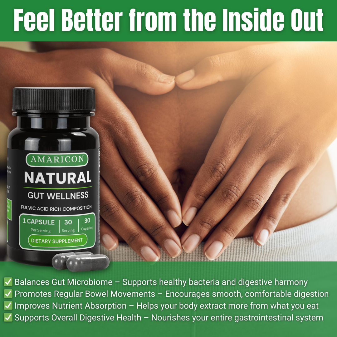 Natural Gut Wellness Capsules – Advanced Digestive Support with Fulvic Acid, Birch Chaga, and Pine Bark Extract