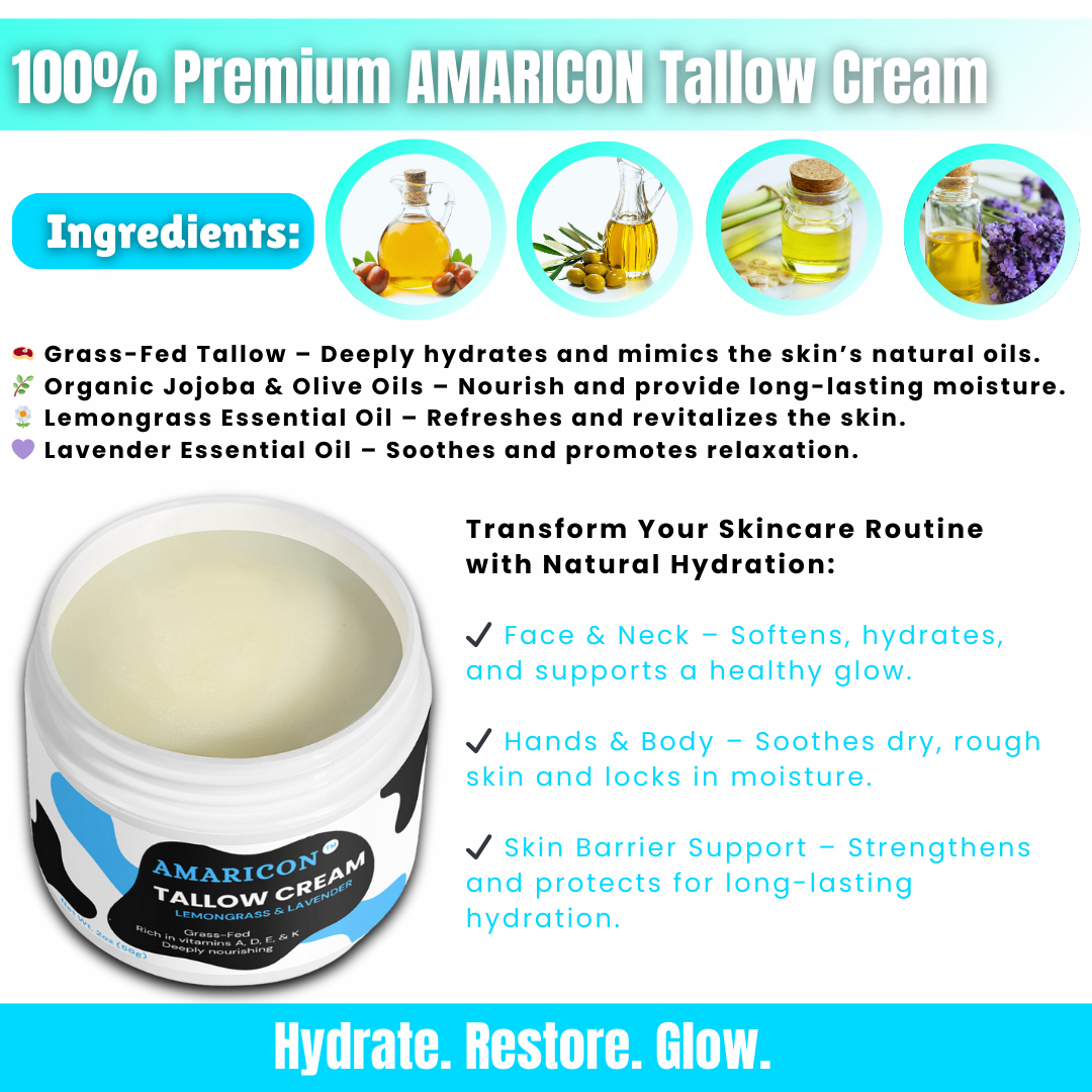 Tallow Cream Lemongrass & Lavender – Grass-Fed Beef Tallow – Luxurious Hydration – 2 oz