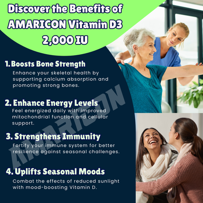 Vitamin D3 2,000 IU – Supports Energy, Bone Density & Immune Function